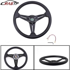 14" 350mm 6 Hole BLACK Steering Wheel Sport Racing  Deep Dish With Horn Button