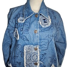 Vintage 90s Tantrums Jean Jacket Womens Size M Blue Denim Distressed