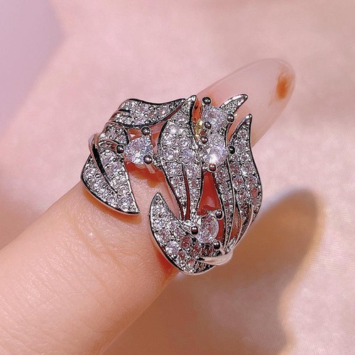 925 Silber Neu Kreativer Diamantbesetzter Reis Ohr Blume Rattan Ring Damen Weiß - Bild 2 von 25