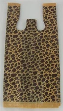 100 Qty. Leopard Print Design Plastic T-Shirt Retail Bags w/ Handles 8"x 5"x 16"
