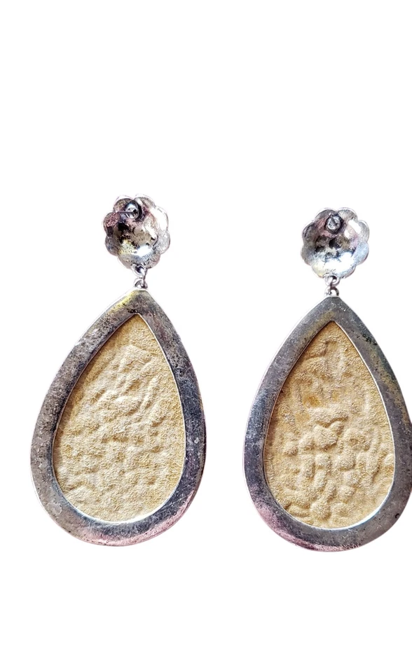 Cowgirl Leather Statement Earrings Rodeo Western 3.3 Long, Pierced, Silver Tone - Image 2 of 2