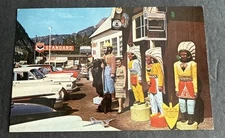 Postcard: Gas Station Standard Wooden Carved Indians Summit Inn~ Washington 1965
