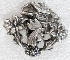 Alpine Chalet Rooster Edelweiss Pinback Button Souvenir Pin Vintage