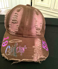 Brown Distressed Cancer Baseball Cap Adjustab...
