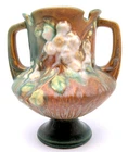 Vintage Roseville White Rose Vase #146-6 6/5" Double Trophy Handles NO CHIPS