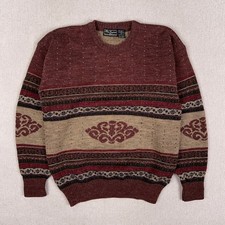 Vintage 80s Peter England Wool Knit Crewneck Sweater Men M Nordic Fair Isle Ski