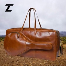 Borsone tennis artigianale in pelle con scomparto per scarpe e tasca interna da viaggio