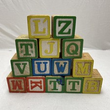 Vintage Lot of 14 Wood Alphabet Building Blocks Children's Wooden 1 1/4   Letter