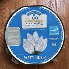 Holiday Time 100 Count Cool White LED Super Bright C9 Christmas String Lights