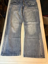 Flypaper Blue Jeans Mens 36x30 Bootcut Blue Distressed Stretch Denim