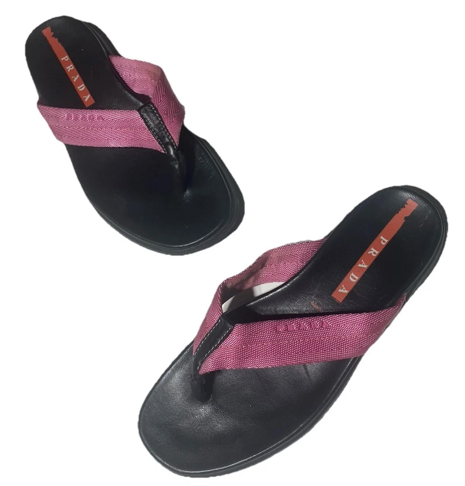 Sandalia tanga de nailon calzatura de diseñador Prada para mujer talla 36 EE. UU. 6 rosa negro Foto 4 de 4
