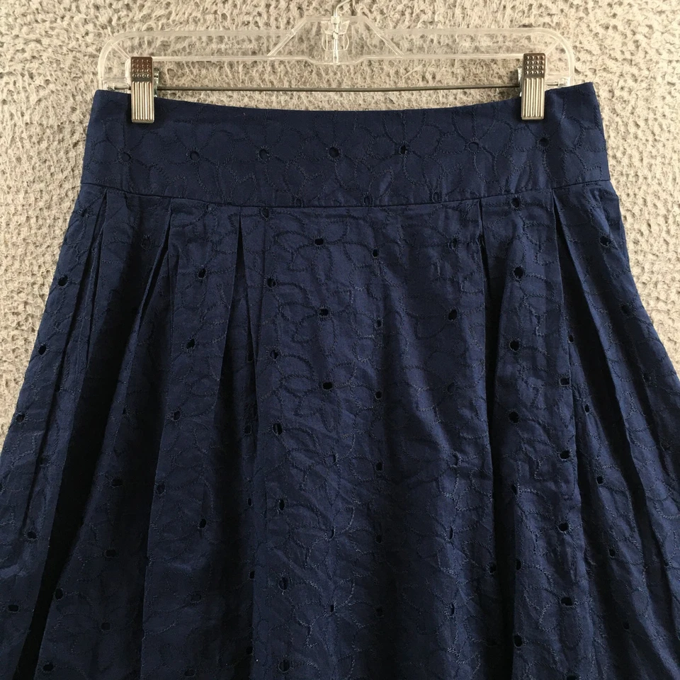 Falda Isaac Mizrahi Mujer 4 Azul Marino Línea A Bordada Algodón Plisado Cremallera Foto 2 de 4