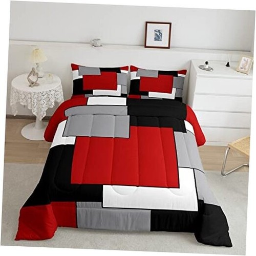 Red Grey Black White Comforter Set for Women Men,3D Modern Full Color 19