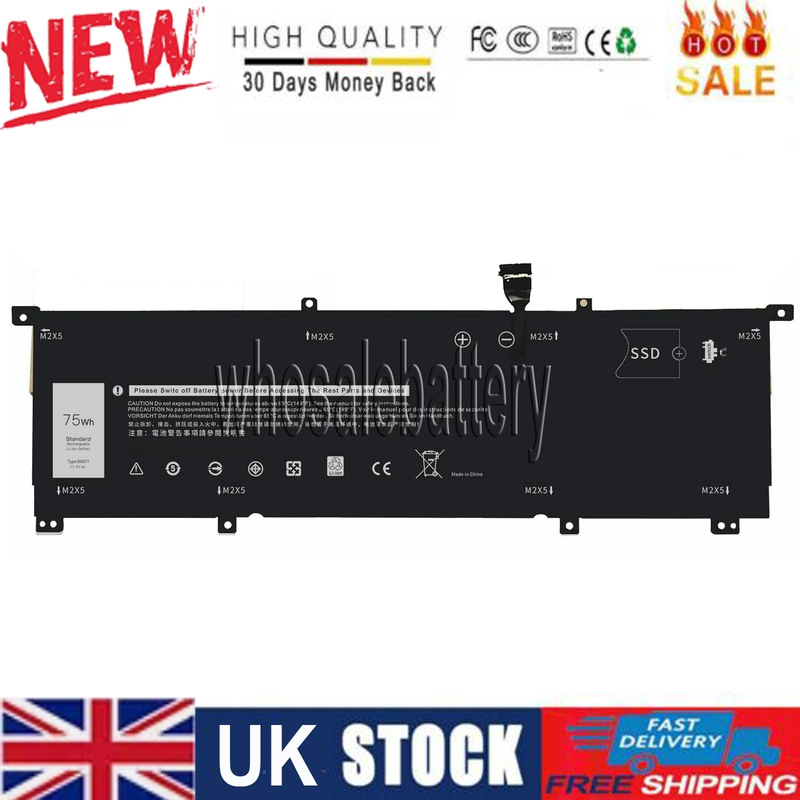 11.4V 75Wh TMFYT 0TMFYT 8N0T7 8N0T7 BATTERY FOR DELL XPS 15 9575 Series