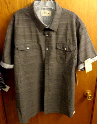 Free Planet Black Gray Stretch Shirt Big Tall Men 2X   52'' chest  $56