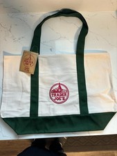 TRADER JOE'S LARGE CANVAS BAG HEAVY COTTON REUSABLE TOTE BAG LARGE GREEN
