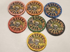 Casino Chips - NEVADA JACK SALOON  Lot of 7 Fantasy Poker Chips  SKULLS