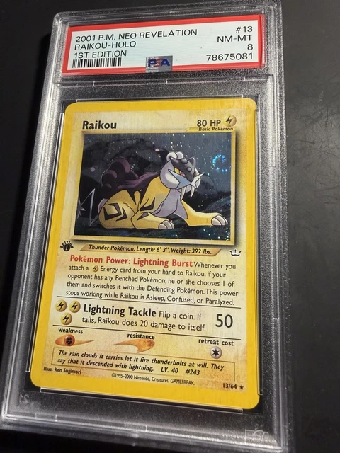 2001 Pokemon NEO REVELATION 1ST ED #13 RAIKOU-HOLO PSA 8 🌀Swirl🌀