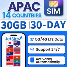 JetSIM Asia Travel SIM Card Asia-Pacific Thailand, Vietnam, etc Data (30 Days)