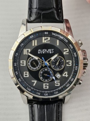 Men's August Steiner Quartz Multifunction New Genuine Leather Strap Watch