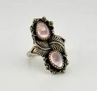 Vintage Richard Begay Signed Navajo Pink Mother of Pearl Blossom 925 Ring Size 8