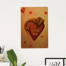 Cute Dog in Heart "I LOVE YOU" Metal Sign for Pet Lover Wall Hanging Decoration