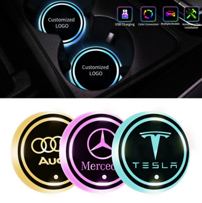 2x LED Auto Getränkehalter Untersetzer RGB Licht Matte USB Wiederaufladbar DIY