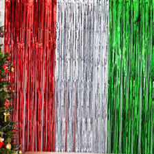 Christmas Foil Fringe Curtain -3 Pack of 3.2X8.2Ft Red Silver Green Tinsel Fring
