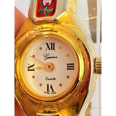 Vintage Geneve Quartz Swiss Made Secret Watch Floral Enamel Bangle Bracelet Vintage Geneve Quartz Swiss Made Secret Watch Floral Enamel  main image 2