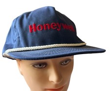 Vintage HONEYWELL Promo Trucker Adjustable Strapback Hat Cap Navy USA Rope Trim