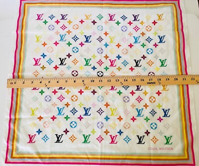 Louis Vuitton Monogram Scarf Multi Color White 100 Cotton
