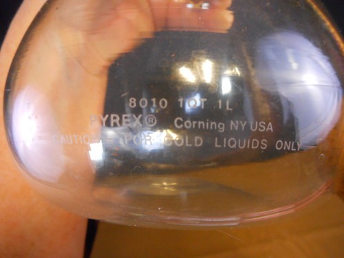 Danish Style Pyrex Glass Wine Decanter Carafe Cork Ball Stopper Mid Century - Picture 6 of 9