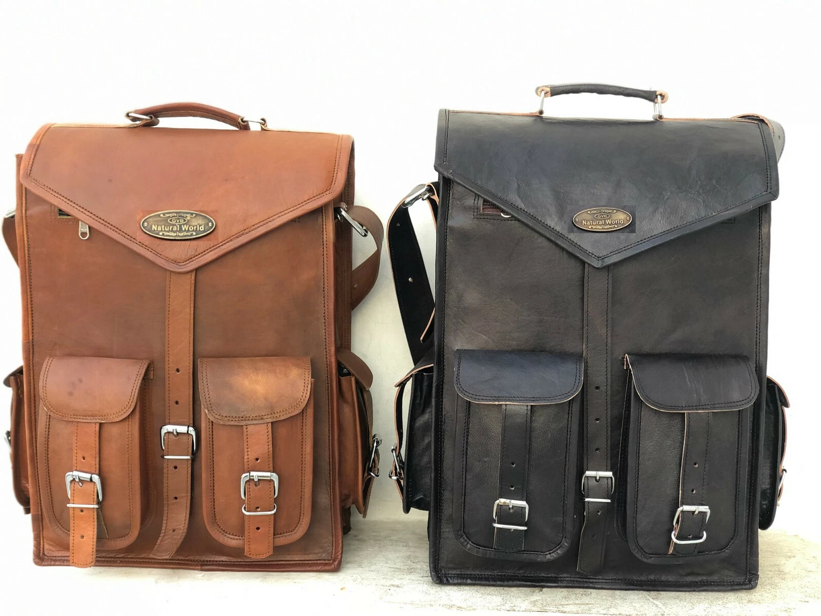 16" Men Women's 2 in 1 Leather Back Pack Rucksack Travel Bag Laptop Satchel bag