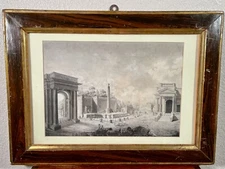 Antique Old Master Drawing Architectural Capriccio Italian Roman Temple 18th C.