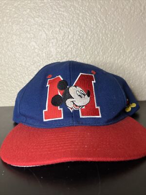 Vintage SnapBack Big M Red Blue Mickey Mouse Hat- Disney