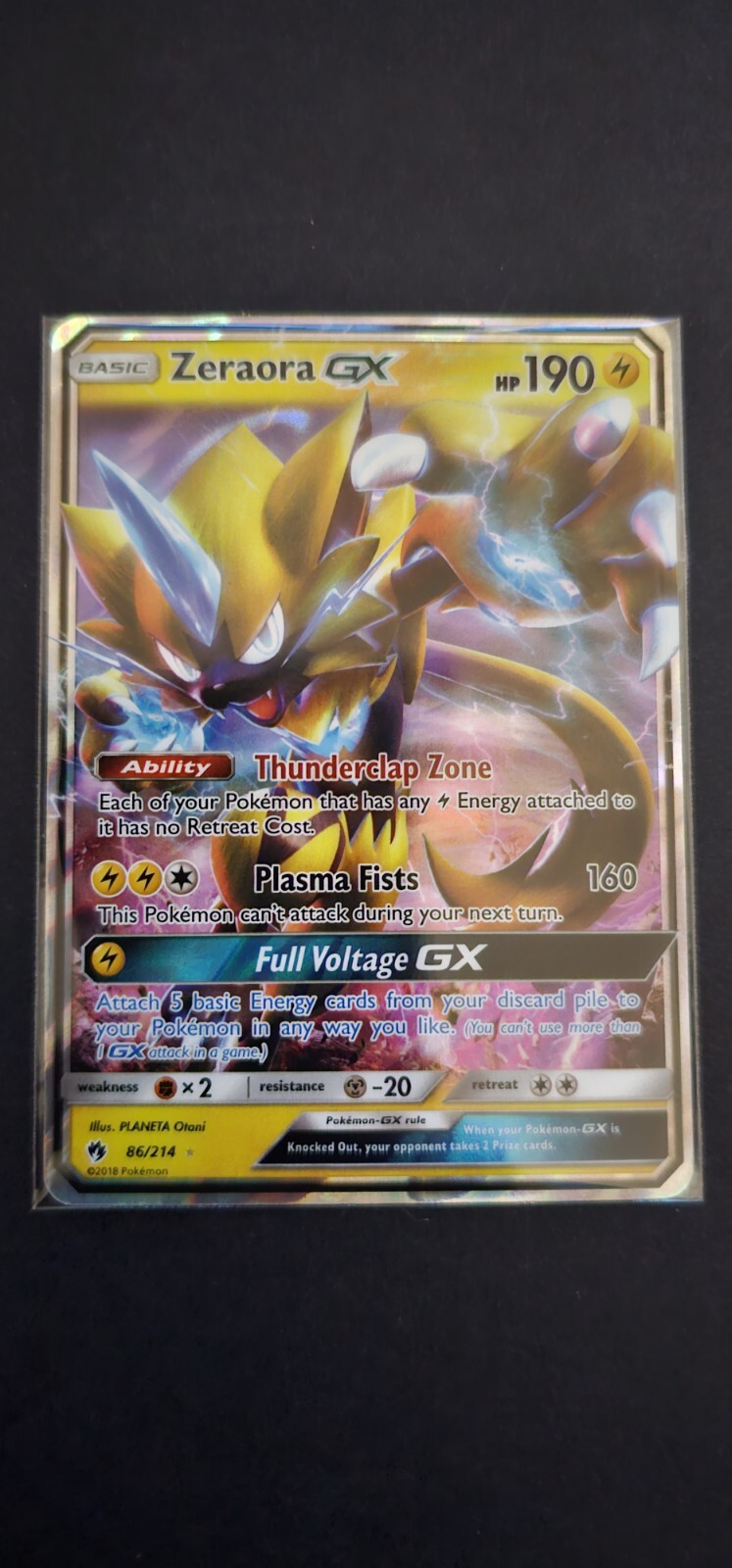 Pokemon Card Zeraora GX 86/214 Lost Thunder Half Art NM