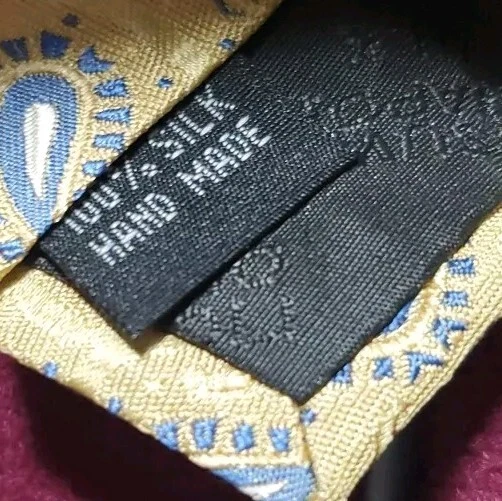 Corbata Vesuvio Napoli Dorada Azul Pasiley Para Hombre Hecha en Italia Pura Seda Hecha a Mano Foto 4 de 4