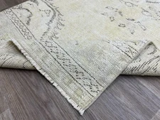 3x12 Neutral Turkish Runner Rug, 3x12 Beige White Brown Oushak Runner, Wool Rug