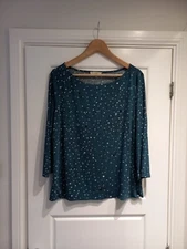 Hobbs Blue Jersey Star Spotted Top Size XL 16 Uk 3/4 Sleeve Double Layer Front 