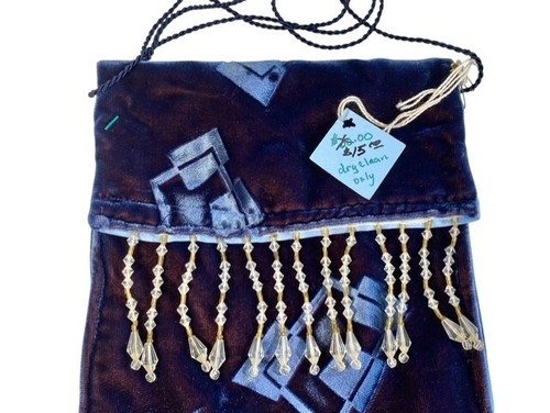 Boutique Handmade Blue Velvet Evening Purse with Crystal Dangled Flap 9'x7" NEW - Picture 3 of 10