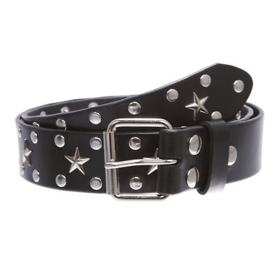 1 1/2 Inch Snap-On Genuine Leather Belt With Circle Studs - Black, 34 Inch, Unisex Casual Belt - View #7
