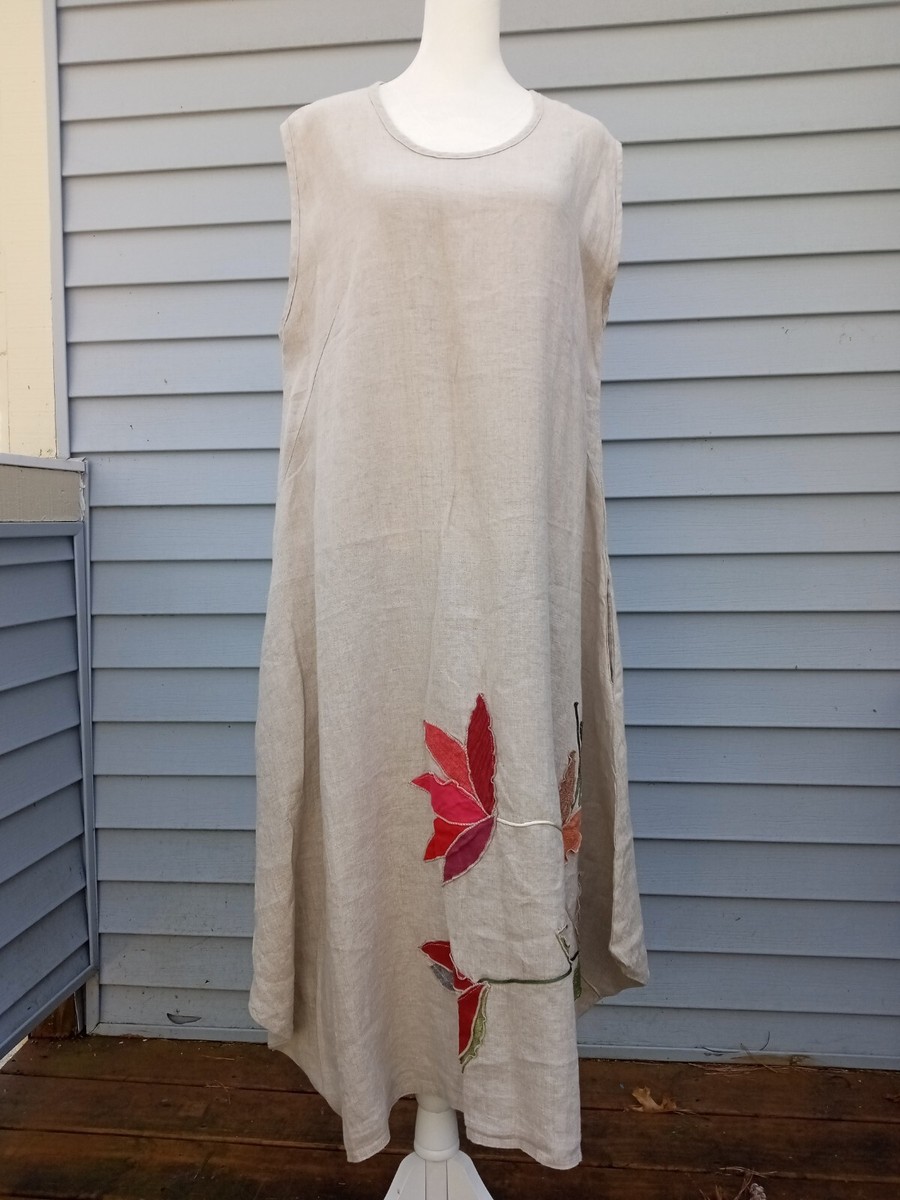 NWT EU-Estonia Organic Medium Flax-Linen Maxi Dress Lagenlook Minimalist  Sand XL