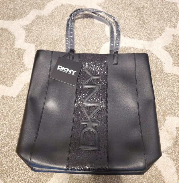 New DKNY DONNA KARAN LARGE TOTE BLACK TRAVEL BAG SPARKLE 16"x16"FREE SHIPPING eBay