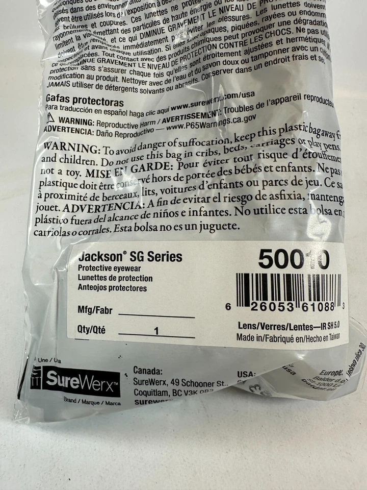 Lente Jackson Safety Brand SG Series 50010 IR SH 5.0 Ligera NUEVA Envío Gratuito Foto 2 de 4