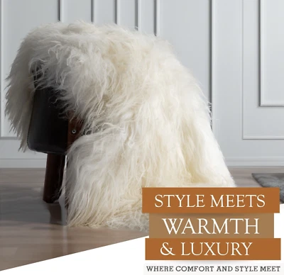 LUXURY COWHIDES Real Icelandic Sheepskin Rug Natural White - Size 2 x 3-4' Long Hair