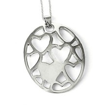 STAINLESS STEEL LARGE OPEN HEARTS OVAL PENDANT W/18" CHAIN