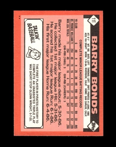 1986 Topps Traded Set-Break # 11T Barry Bonds RC NM-MT OR BETTER *GMCARDS* - Picture 2 of 2