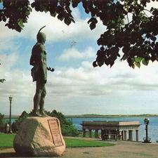 Postcard MA Wampanoag Indian Chief Massasoit Statue Plymouth Rock Harbor Pilgrim