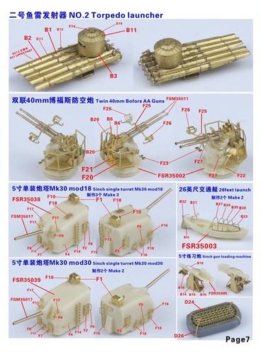WWII USN Fletcher Class Destroyer Complete Upgrade set for Tamiya 78012 ...