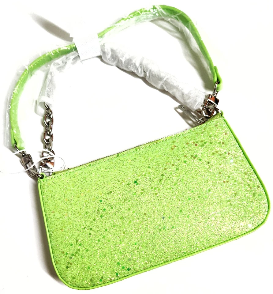 Кимчи синий блестящий наплечная сумка с короткими ручками лайм зеленый голографический веганской кожи новый с Ярлыками - Изображение 3 из 4